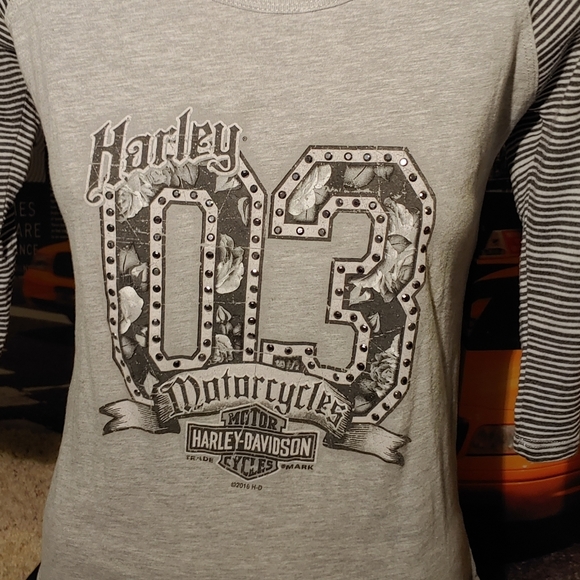 Harley-Davidson Tops - Harley-Davidson Four Corners Farmington, NM Grey Top With Striped Sleeves Small